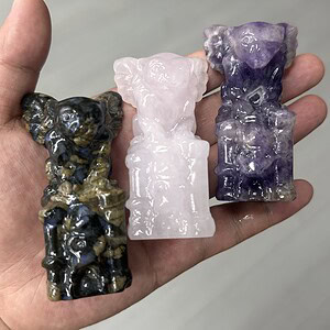 Gargoyles carved from various natural crystals