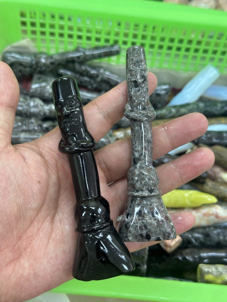 Flying broom carved from mixed materials with crystal inlay