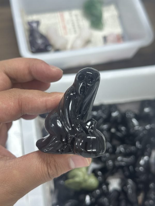 Obsidian-carved Halloween ghost pumpkin - Image 2